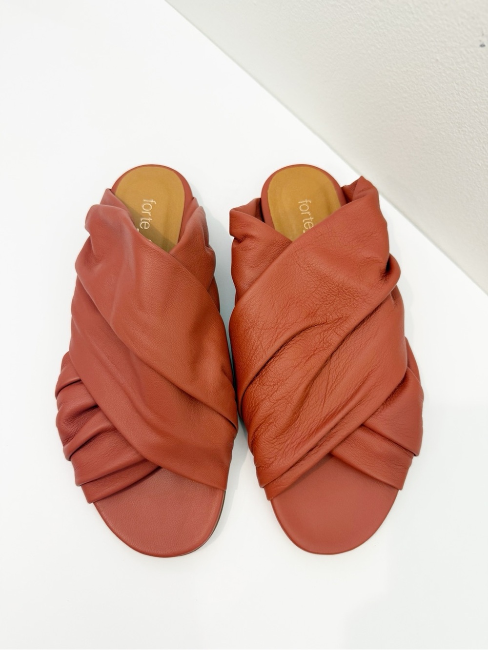 Forte Forte Cross Strap Leather Sandals Brick Clay Size 38